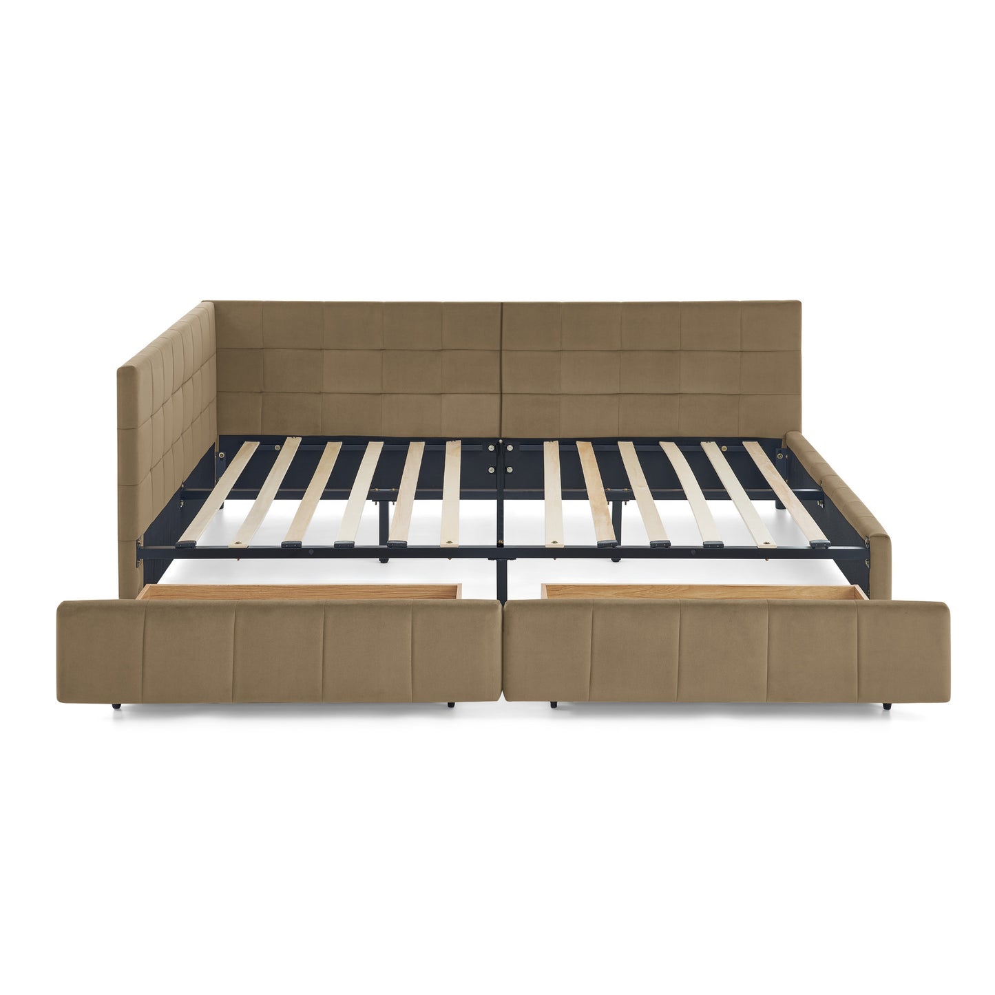 Full Size Storage Upholstered Tufted Bed Frame, Sofa Bed Frame with Comfortable Backrest and Armrests, Full Size Bed for Bedroom, Living Room,Velvet, BROWN(80.5''*59''*29.5'')