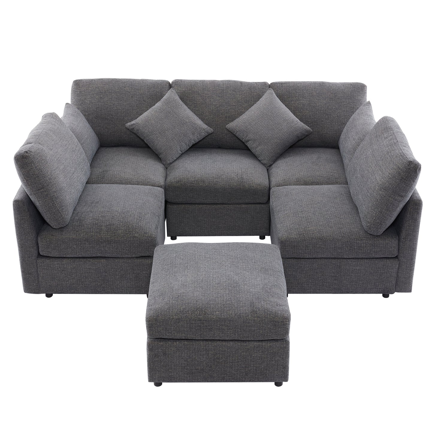 85.4" Sectional Sofa Modular Sofa U-shaped Sofa Couch Sofa Bed L-shaped Sofa with a Movable Ottoman and Two USB Ports for Living Room, Grey