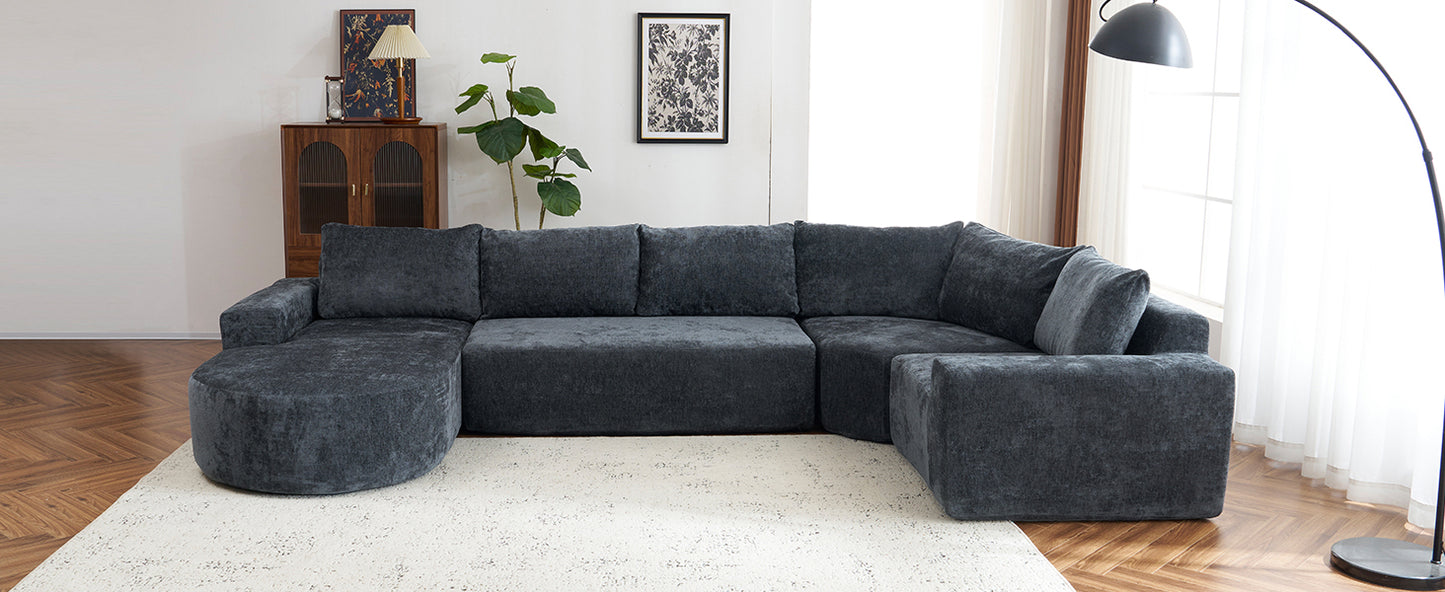141.7" Oversized Modular Sofa Cloud Sectional Sofa Set Upholstered Couches U-shaped Sofa with Deep Seat for Living Room, Grey