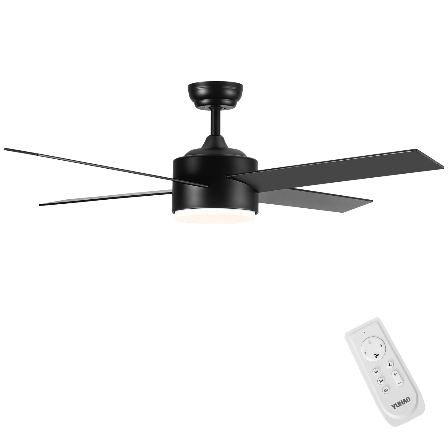 52" Integrated LED Light Matte Black Blade Ceiling Fan with Remote Control with 4 blades