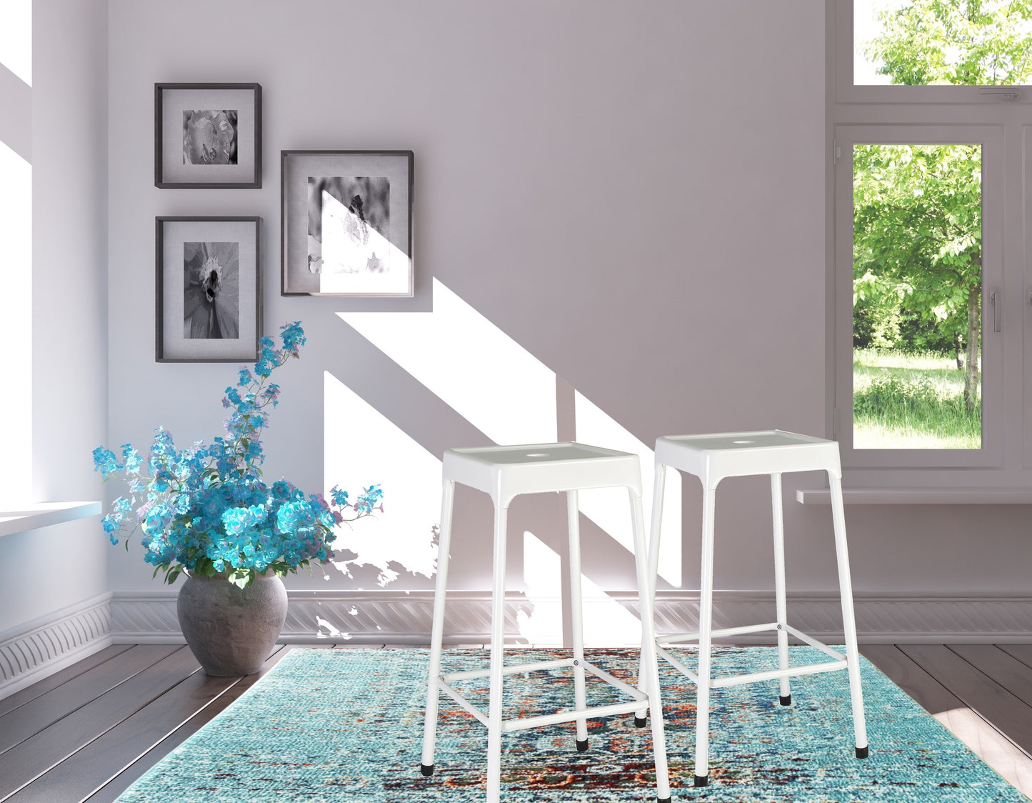 Counter Stool Metal White Powder Coating, Set of 2