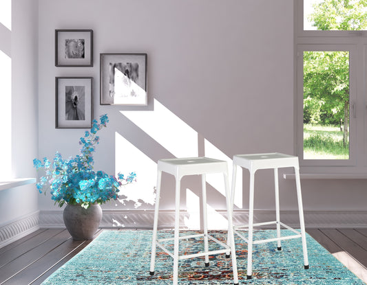 Counter Stool Metal White Powder Coating, Set of 2