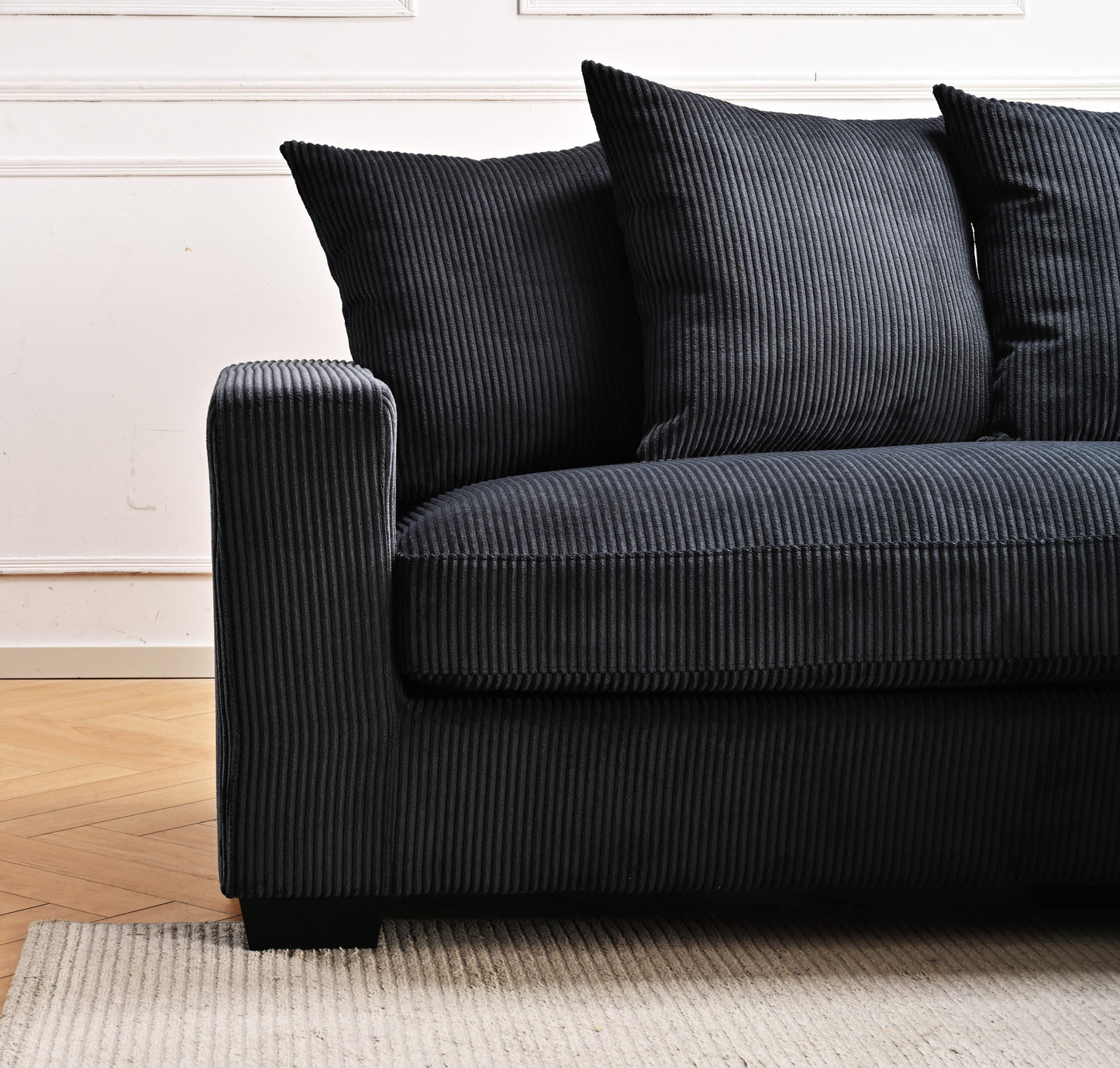 Container Furniture Direct Luxe Oversized Two-Piece Right Facing Sectional Couches for Living Room, 102.4-Inch L Shaped Sofa with Chaise, Upholstered with Corduroy Fabric, Black