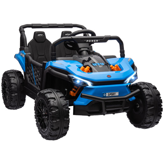 Qaba 12V Kids UTV, Battery Powered Ride on Truck, 3.7 MPH Off-Road Electric Car with Remote Control, 4-Wheel Suspension, LED Headlights, 3 Speeds, Horn & Music, for Boys and Girls, Blue