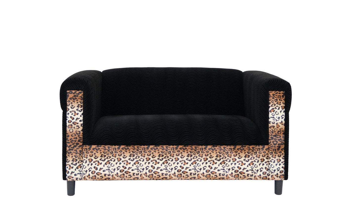 Black Velvet Loveseat Sofa for Living Room with Leopard Print, Modern Décor Love Seat Mini Small Couches for Small Spaces and Bedroom with Solid Wood Frame