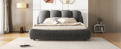 King Size Luxury Upholstered Bed with Thick Headboard, Velvet King Bed with Oversized Padded Backrest, Gray(Expect Arrive date 2024/3/15)