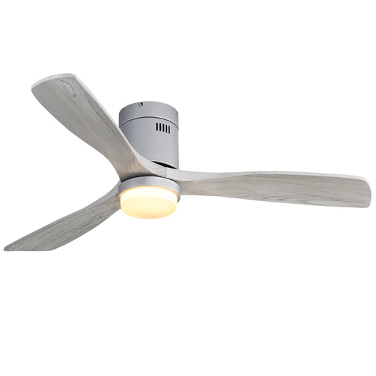 52 Inch Wooden Ceiling Fan With 18W Led Light 3 Solid Wood Blades Remote Control Reversible DC Motor For Home