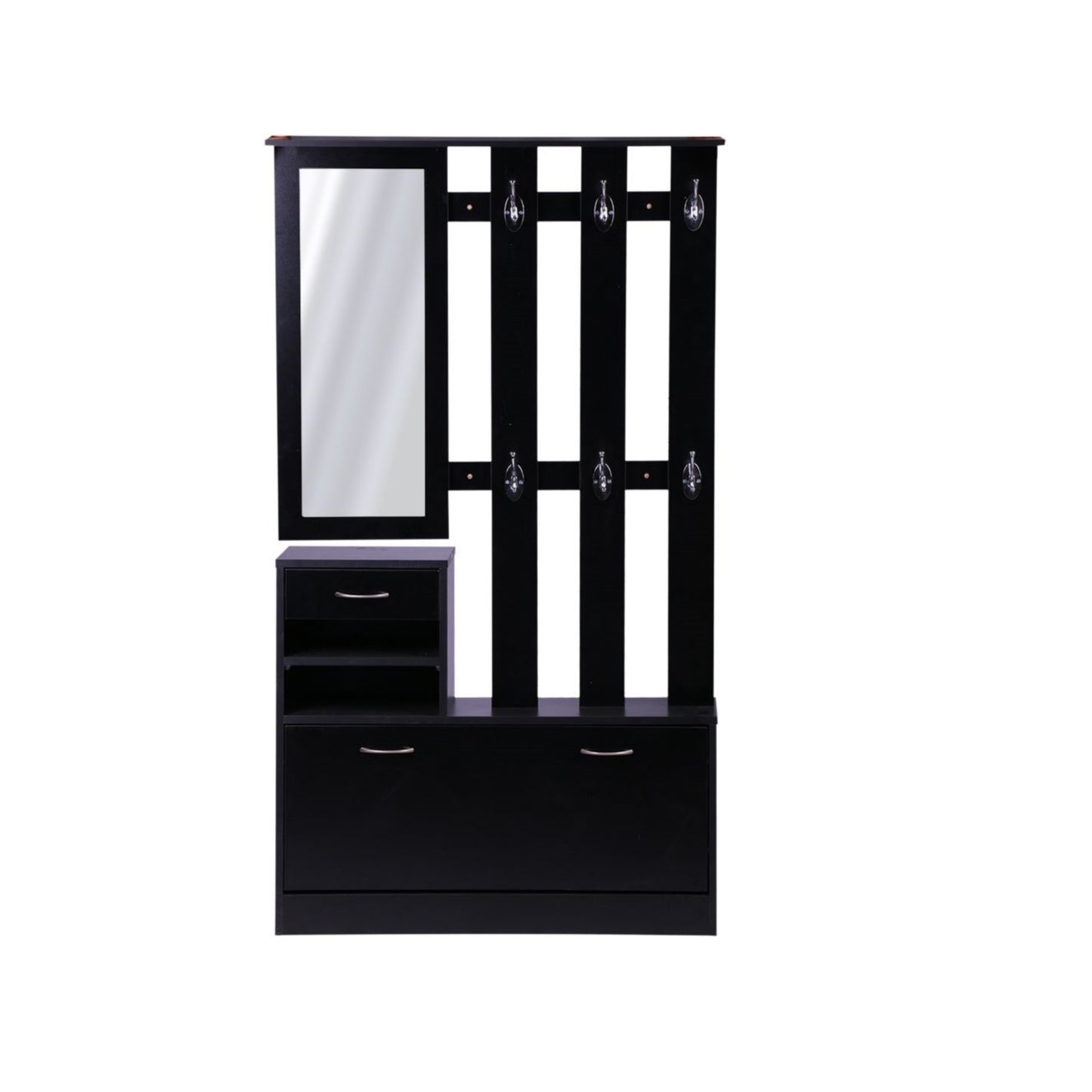 Three In One Combination Model Gate Cabinet with Shoe cabinet+Hang shelf+ Mirror,Black