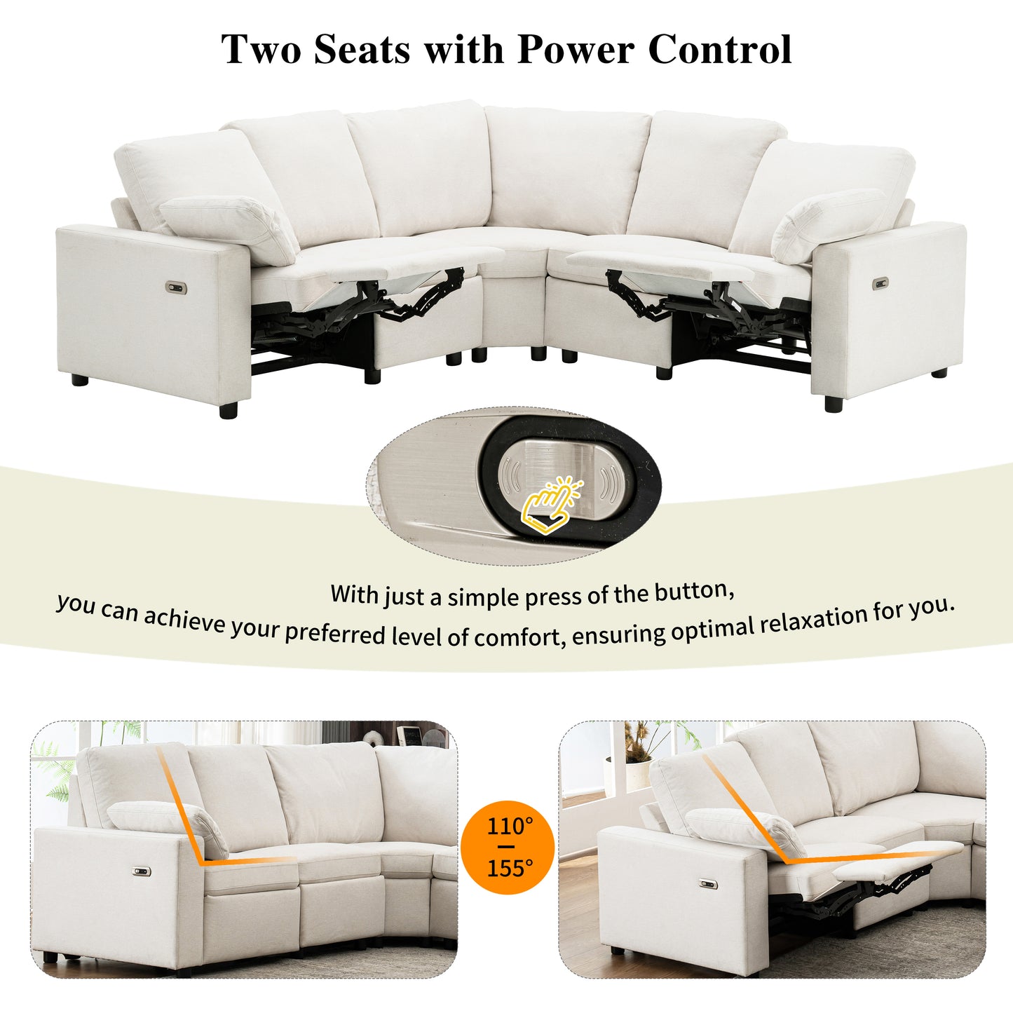 89" Power Recliner Sectional Sofa Home Theater Reclining Sofa with Two USB Ports, Two Storage Drawers for Living Room, Beige
