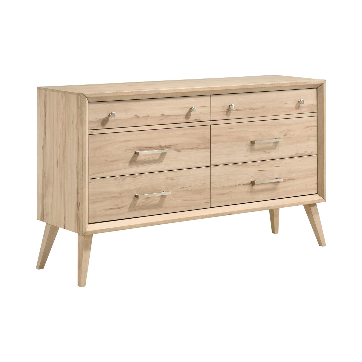 Classic Style Dresser of 6x Drawers Natural Oak Finish Wooden Bedroom Furniture 1pc, Mid-Century Modern Design