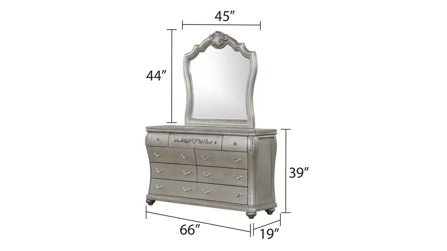 Destiny Traditional Style 9-Drawer Dresser With metal drawer pulls Made with Wood in Silver