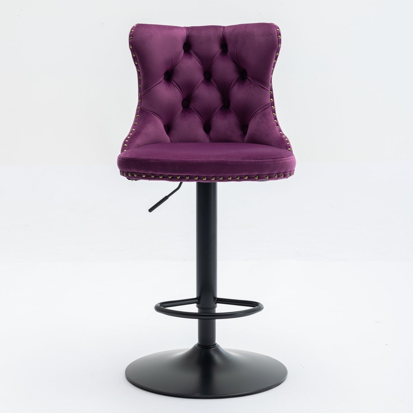 Swivel Velvet Barstools Adjusatble Seat Height from 25-33 Inch,17.7inch base, Modern Upholstered Bar Stools with Backs Comfortable Tufted for Home Pub and Kitchen Island,Purple,Set of 2,SW1812PP