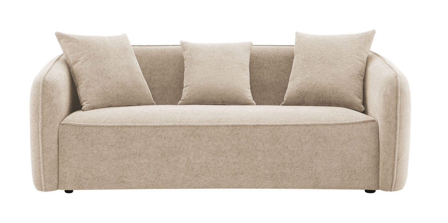 Keith Beige Chenille Sofa with 3 Matching Color Toss Pillows