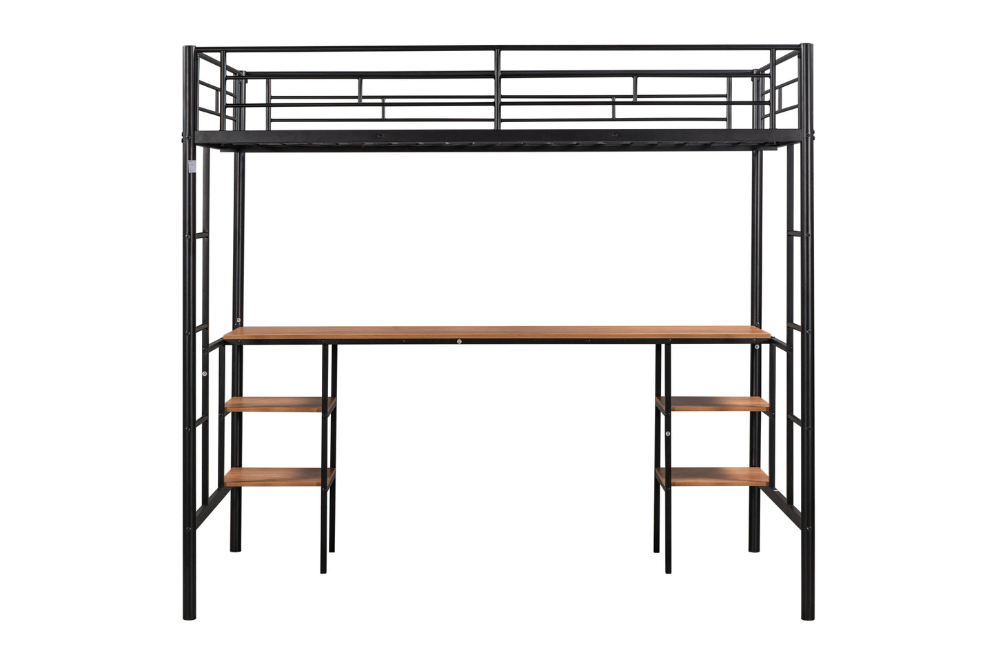 Twin-size Loft Bed with Table & Shelves/ Heavy-duty Sturdy Metal/ Built-in Table & Shelves/ Noise Reduced/ Safety Guardrail/ 2 Side Ladders/ CPC Certified/ No Box Spring Needed