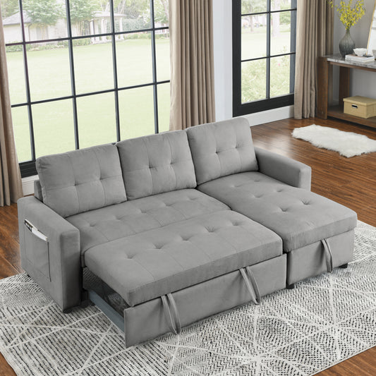 MH 78.5" Sleeper Sofa Bed Reversible Sectional Couch with Storage Chaise and Side storage bag for Small Space Living Room Furniture Set