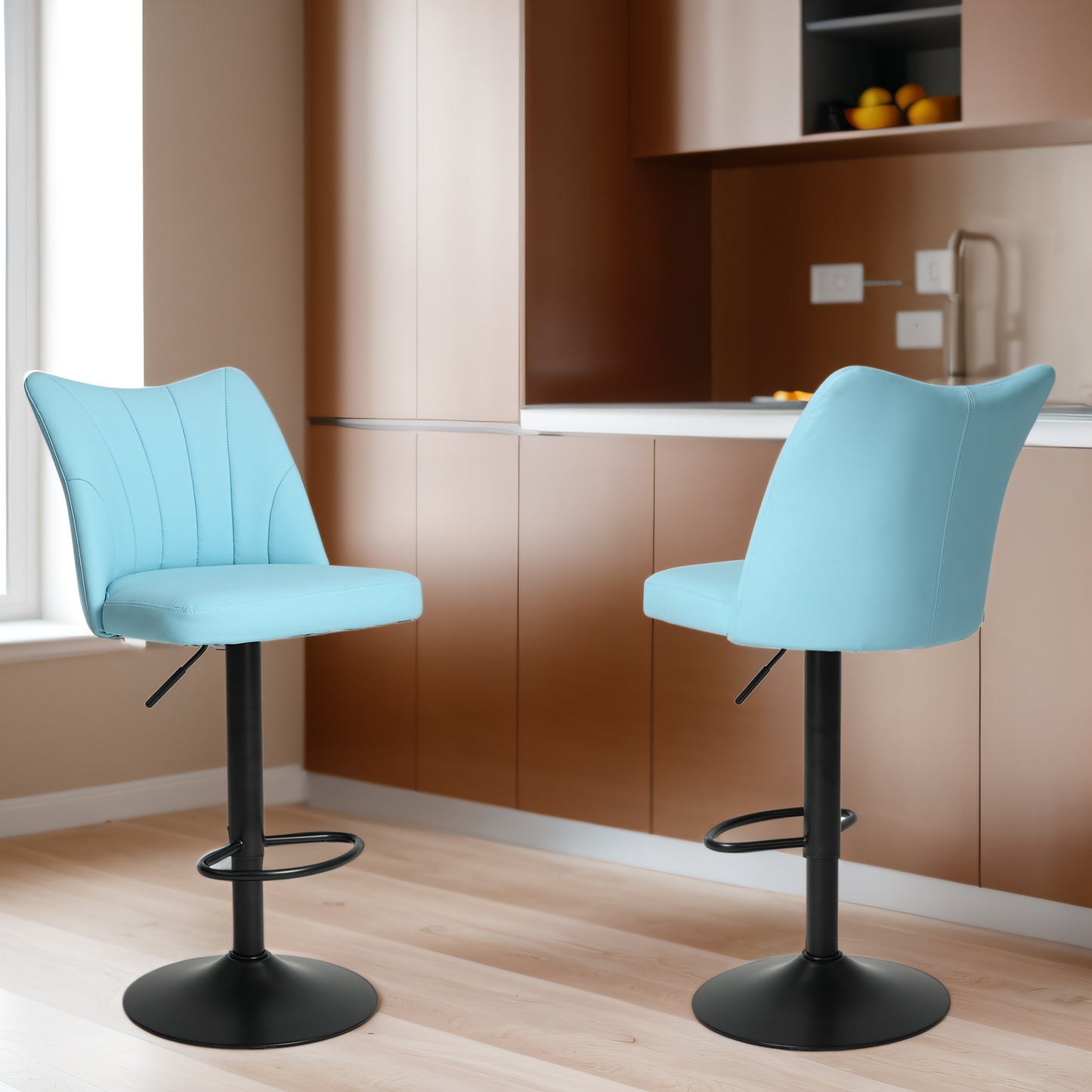 Swivel Bar Stools Set of 2,Height Adjustable Counter Stool,Modern Armless Faux Leather Barstool Chairs with Backs for Kitchen Island