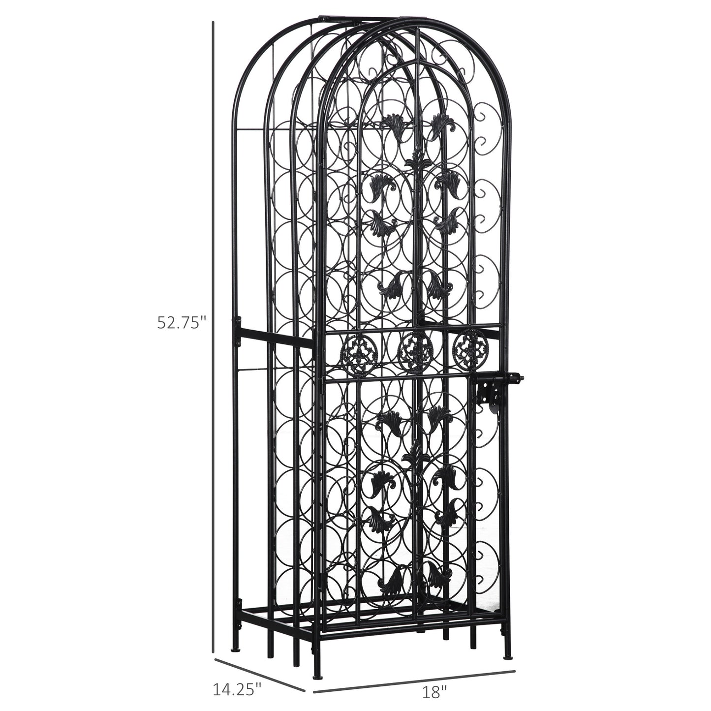 HOMCOM 45 Bottle Wrought Iron Wine Rack Jail with Lock - Black