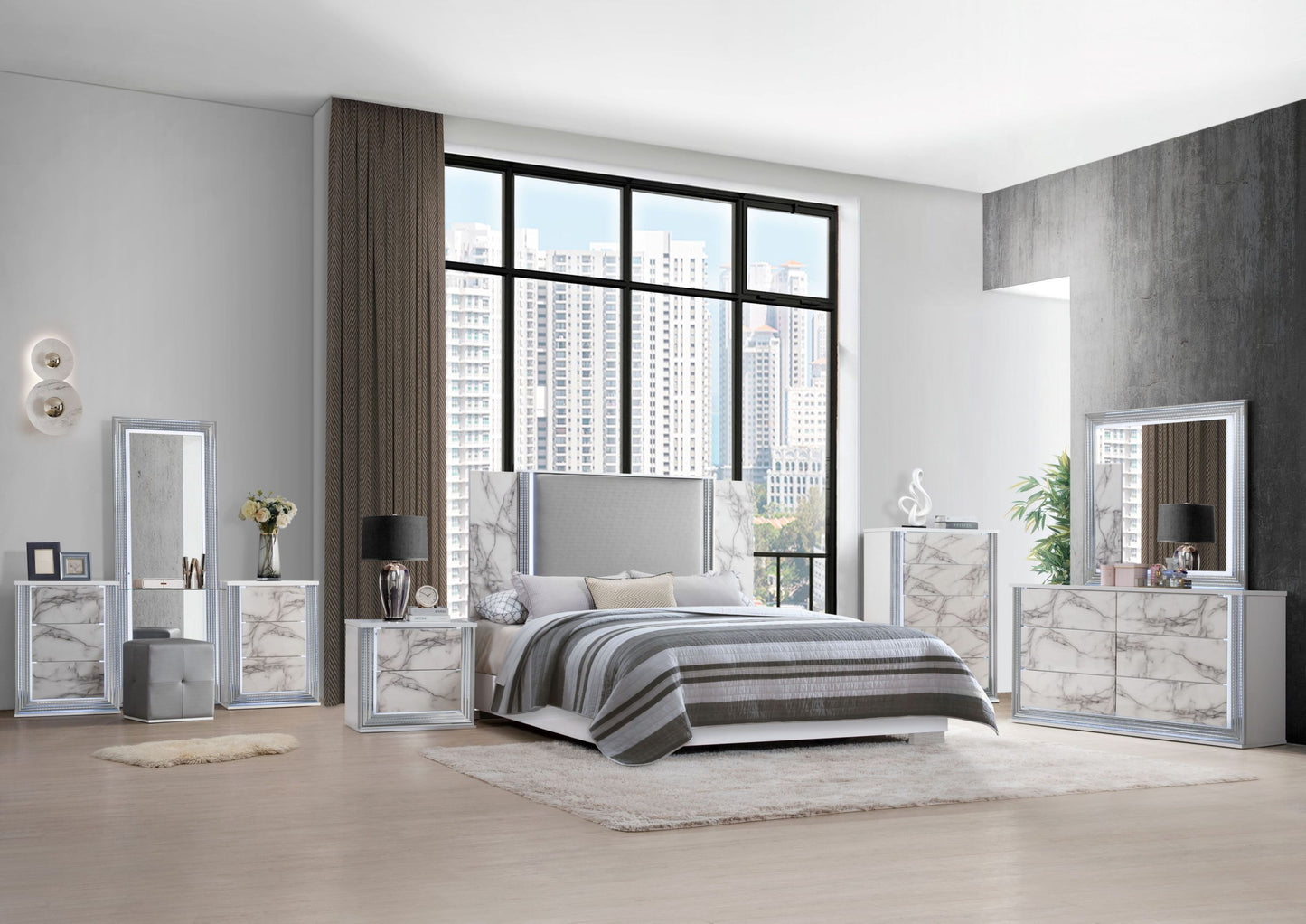 MOON WHITE MARBLE NIGHTSTAND WITH LED