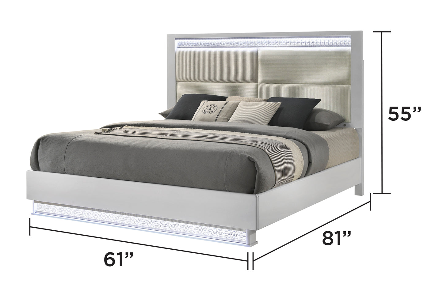 Glam Modern Style Queen Bed Made with LED Headboard & Wood in White