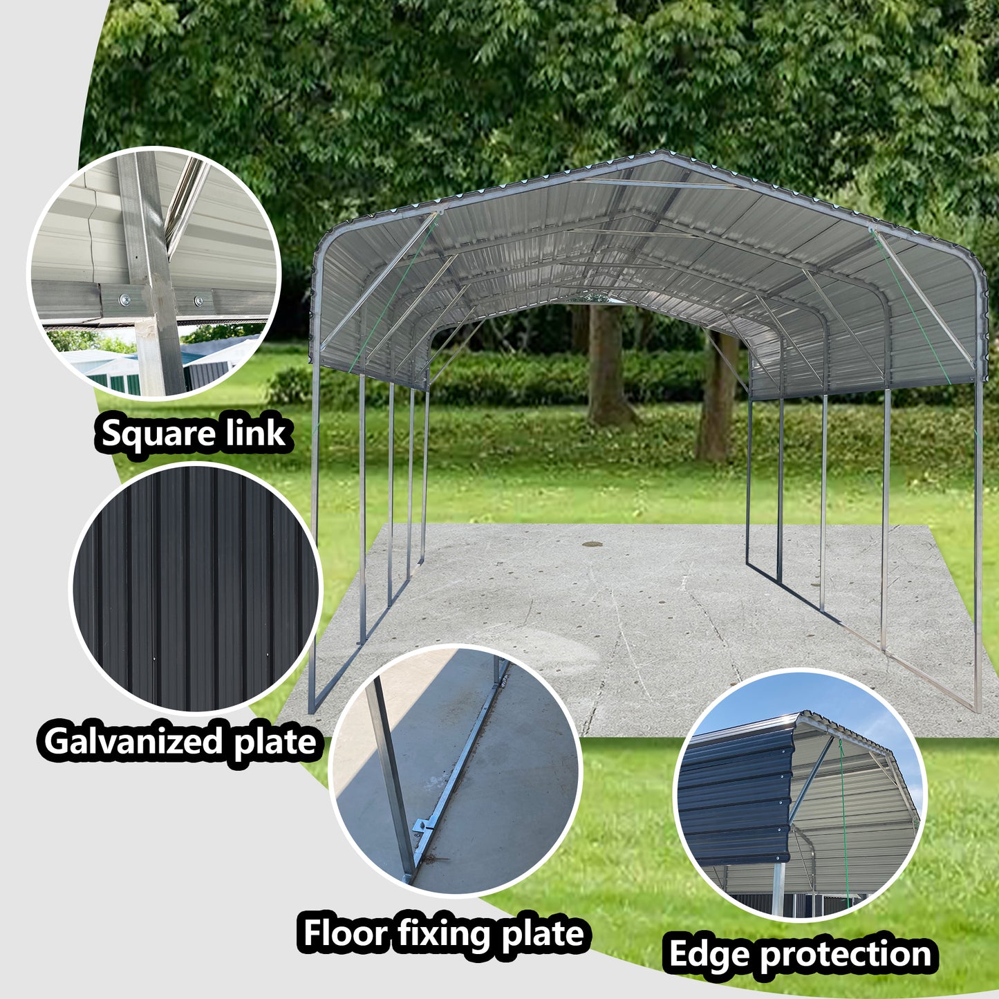 Metal Carport 11x19 FT Heavy Duty with Galvanized Steel Roof