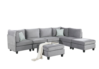 Zelmira 120" Gray Velvet 7Pc Modular Sectional Sofa