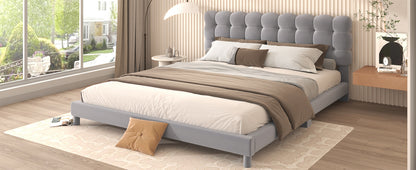 Queen Size Upholstered Platform Bed with Soft Headboard,Gray