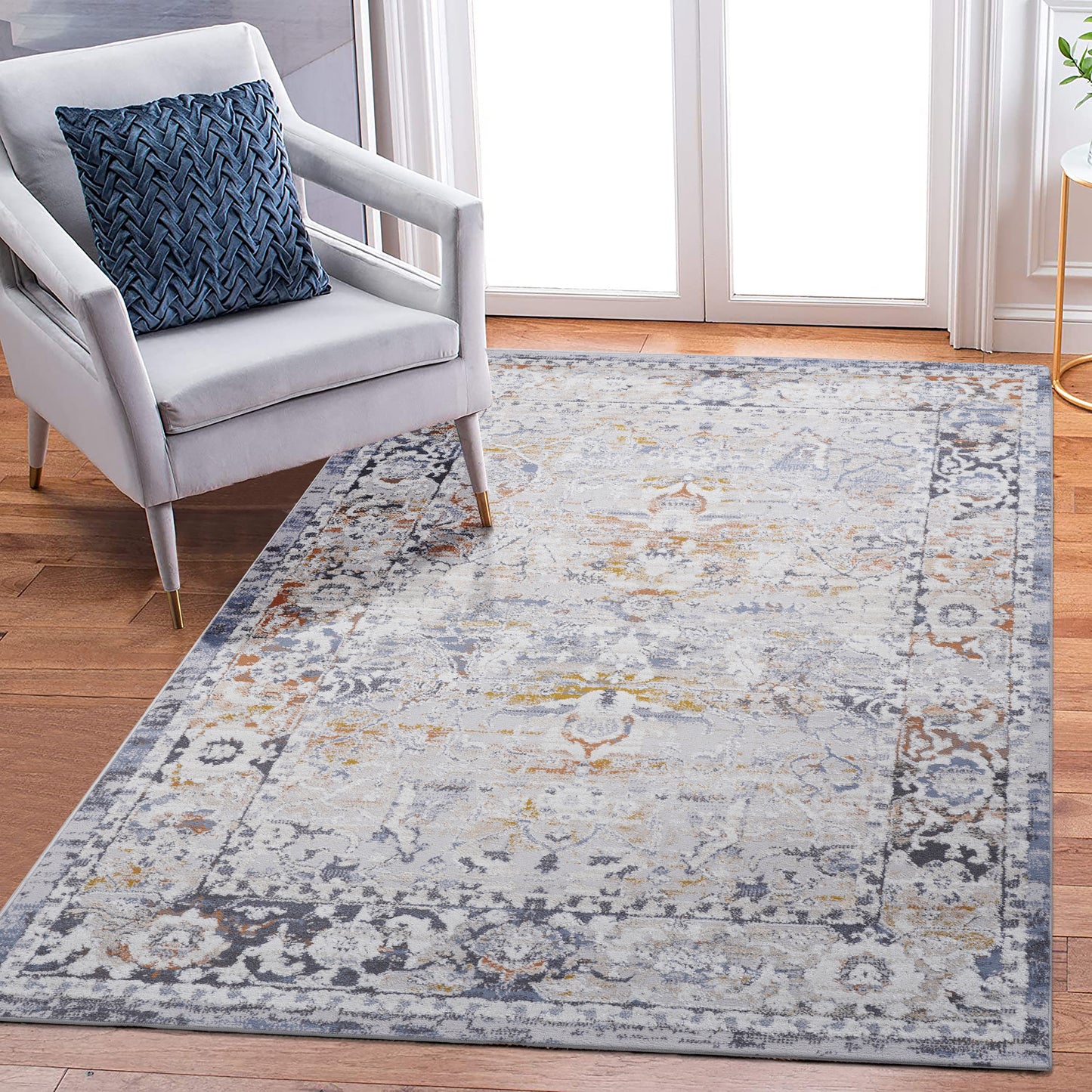 NAAR PAYAS Collection 5X7 Ivory/Grey /Traditional Non-Shedding Living Room Bedroom Dining Home Office Stylish and Stain Resistant Area Rug