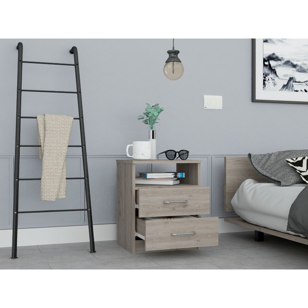 Napoles Nightstand , End Table, Side Table Superior Top, Two Drawers, One Shelf -Light Gray