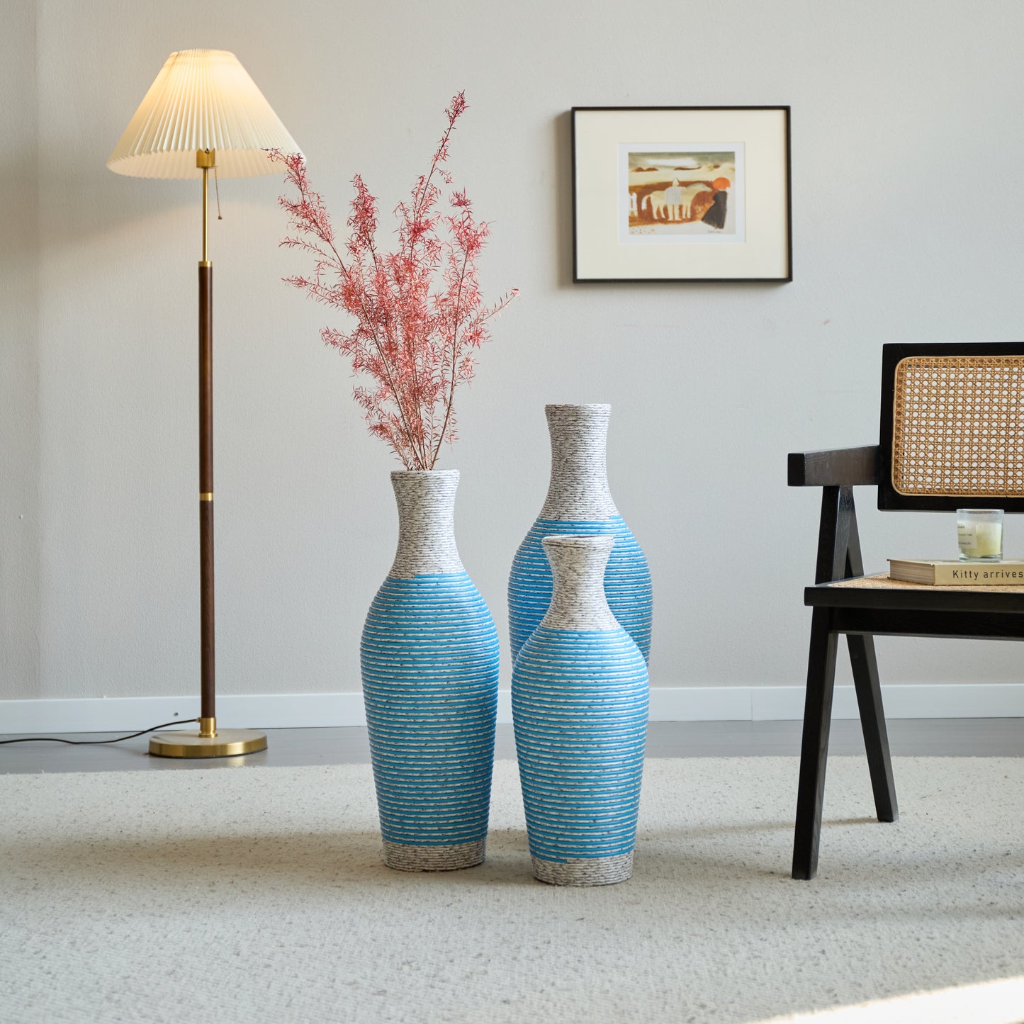 Desktop Vase, Brown Decorative Floor Vase, Classic and Neat Floor Vase, High Independent Flower Stand, Artificial Vine Vase, PVC Floor Vase, Home Decoration Flower Stand Set of 3 pieces