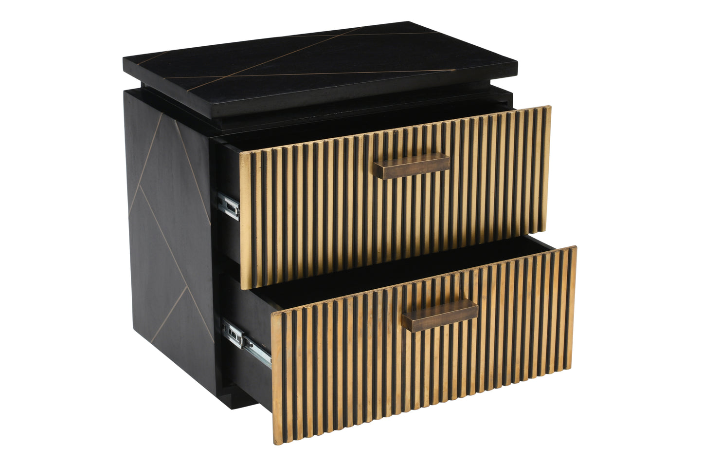 Modern Style 2-Drawer Nightstand Made With Mango Wood and Finished with Brass Metal