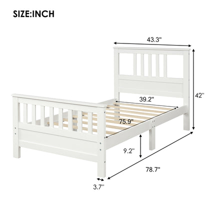 Wood Platform Bed with Headboard and Footboard, Twin (White)