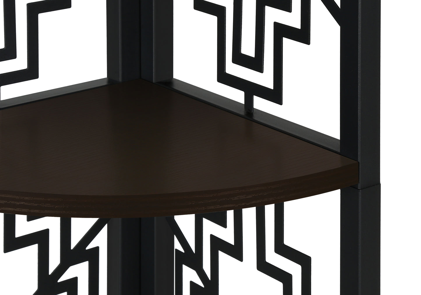 Bookshelf, Bookcase, Etagere, Corner, 4 Tier, 62"h, Office, Bedroom, Brown Laminate, Black Metal, Transitional