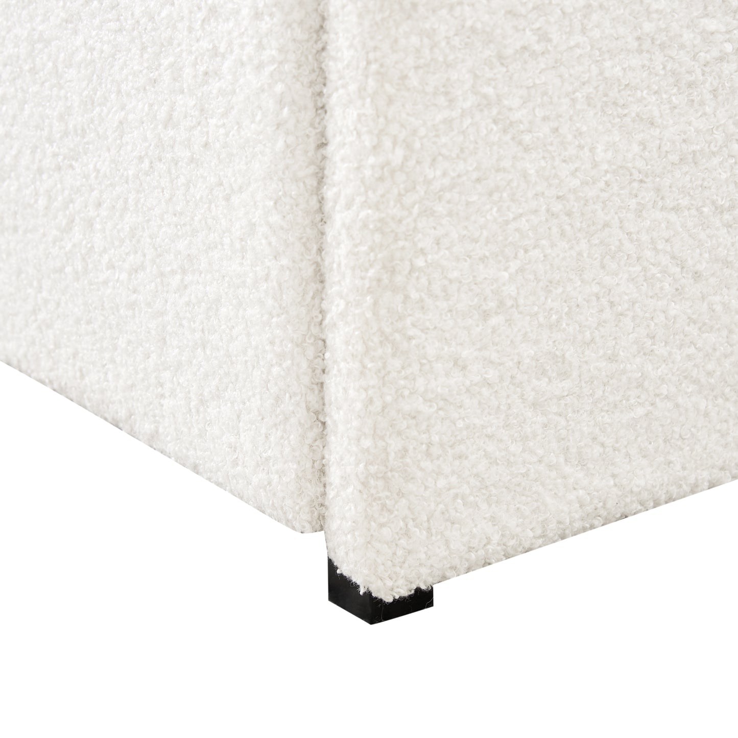 Liv Patented 2-Drawers Storage Bed Queen Size Ivory Boucle Upholstered Platform Bed, Curved Stitched Tufted Headboard, Wooden Slat Mattress Support, No Box Spring Needed