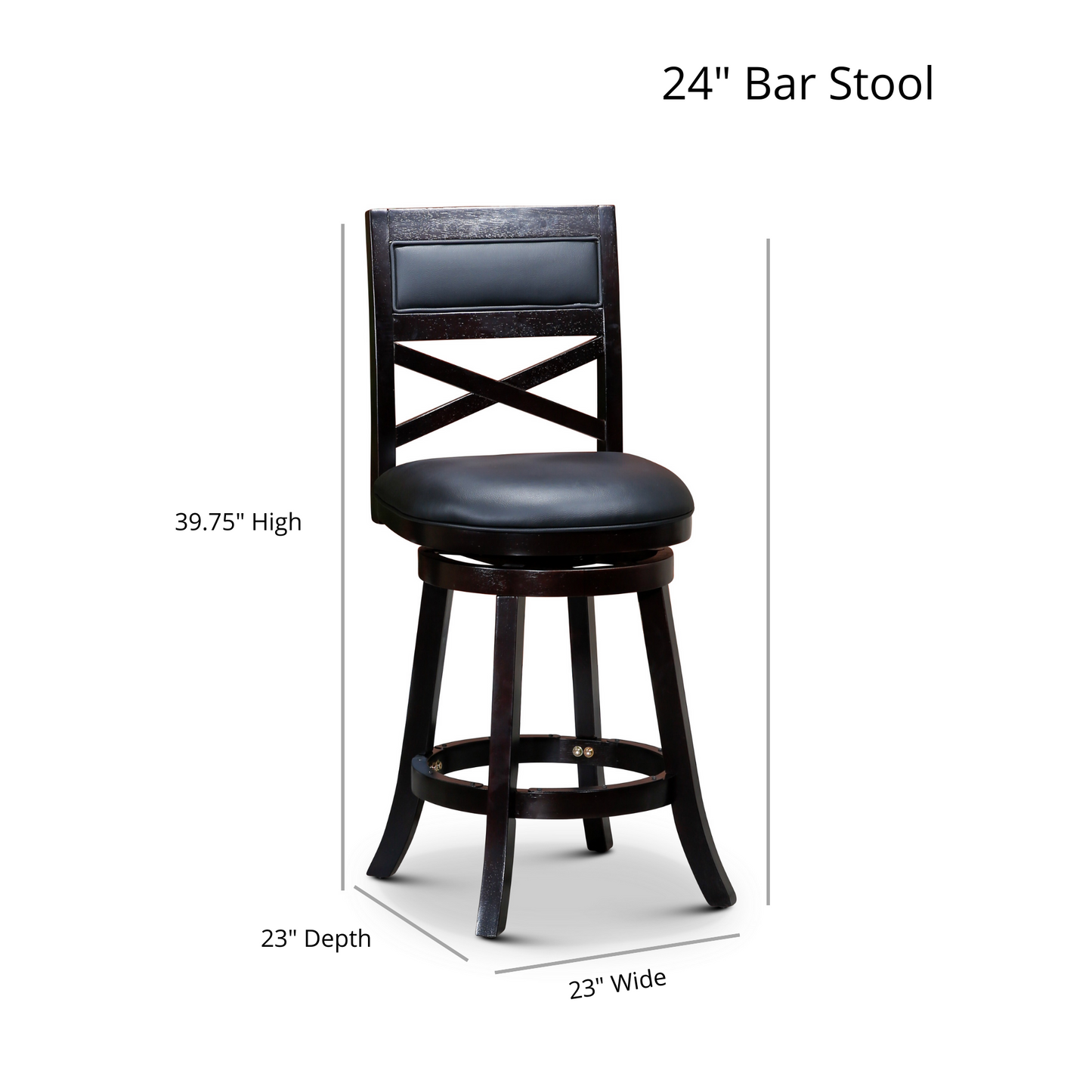 24" Counter Height X-Back Swivel Stool, Weathered Gray Finish, Charcoal Fabric Seat