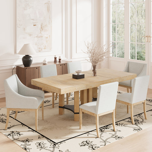 TOPMAX Rustic 7-Piece 76.4inch Extendable Dining Table Set with 18inch Removable Leaf, 2 Arm Chairs and 4 Armless Chairs, Natural