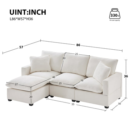 84*57" Modern Modular Sofa, 4 Seat Chenille Sectional Couch Set with 2 Pillows Included, Freely Combinable Indoor Funiture for Living Room, Apartment, Office, 2 Colors