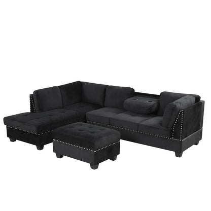 104.5" Reversible Sectional Sofa Space Saving with Storage Ottoman Rivet Ornament L-
shape Couch for Small or Large Space Dorm Apartment,Black(Old:SG000406AAA)