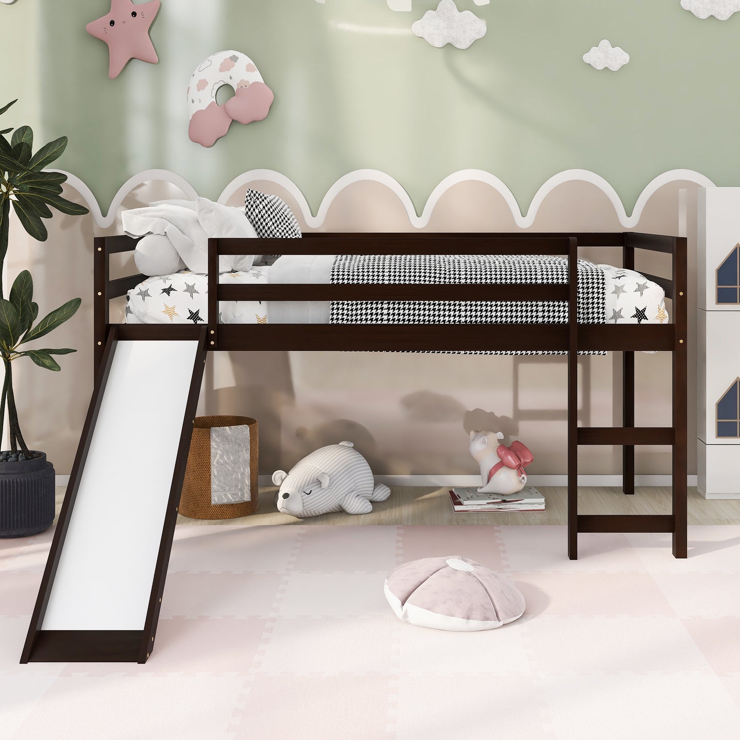 Loft Bed with Slide, Multifunctional Design, Twin (Espresso)(OLD SKU: WF191904AAP)