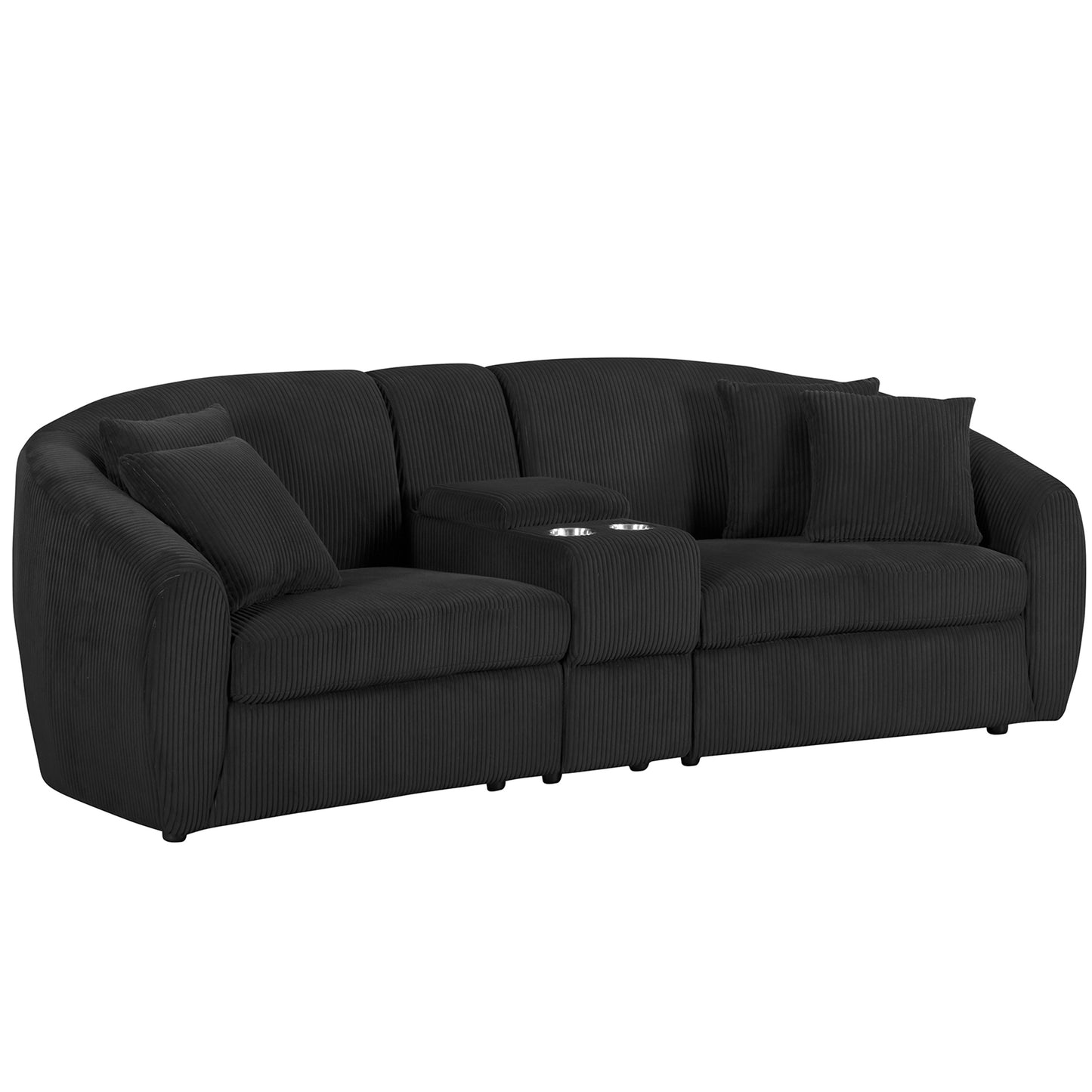 UNITED WE WIN corduroy fabric, two cup holders, storage, oversized two-seat, solid wood frame, high quality sponge filling, curved placement sofa