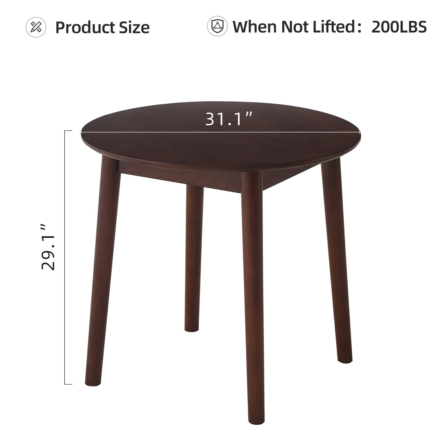 walnut Round Table, all solid wood, can sit 2-4 people diameter 31.5 inches