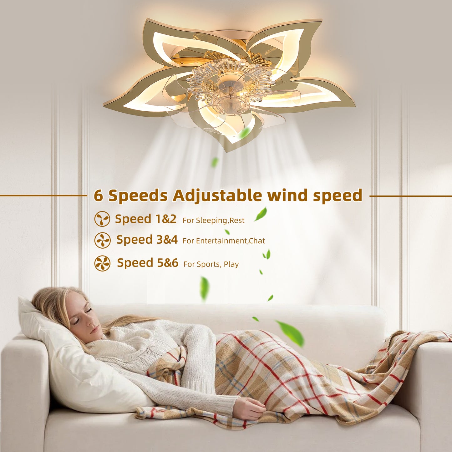 27In Ceiling Fan with Lights, Remote Control 3 Color Temperatures,6 Gear wind Speed Fan Light