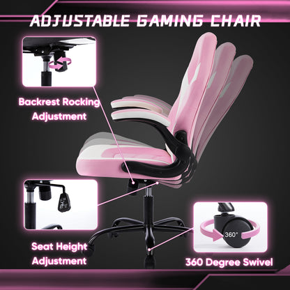 Sweetcrispy Gaming Chair - PU Leather Computer Chair Ergonomic Office Chair with Lumbar Support, Height Adjustable Rolling Desk Chairs with Flip-up Armrests