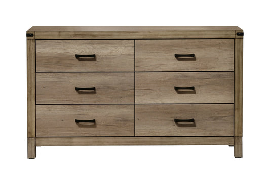 1pc Contemporary Six Drawer Dresser Bedroom Solid Wood Wooden Furniture Brown Melamine Finish Rustic Furniture