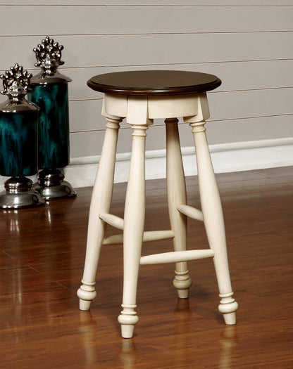 Off-White 2pc Stools Transitional Style Solid wood Cherry Wooden Seat Turned Legs Stool Dining Room