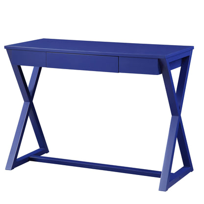 Twilight Blue 1-Drawer Writing Desk with X-shaped Base