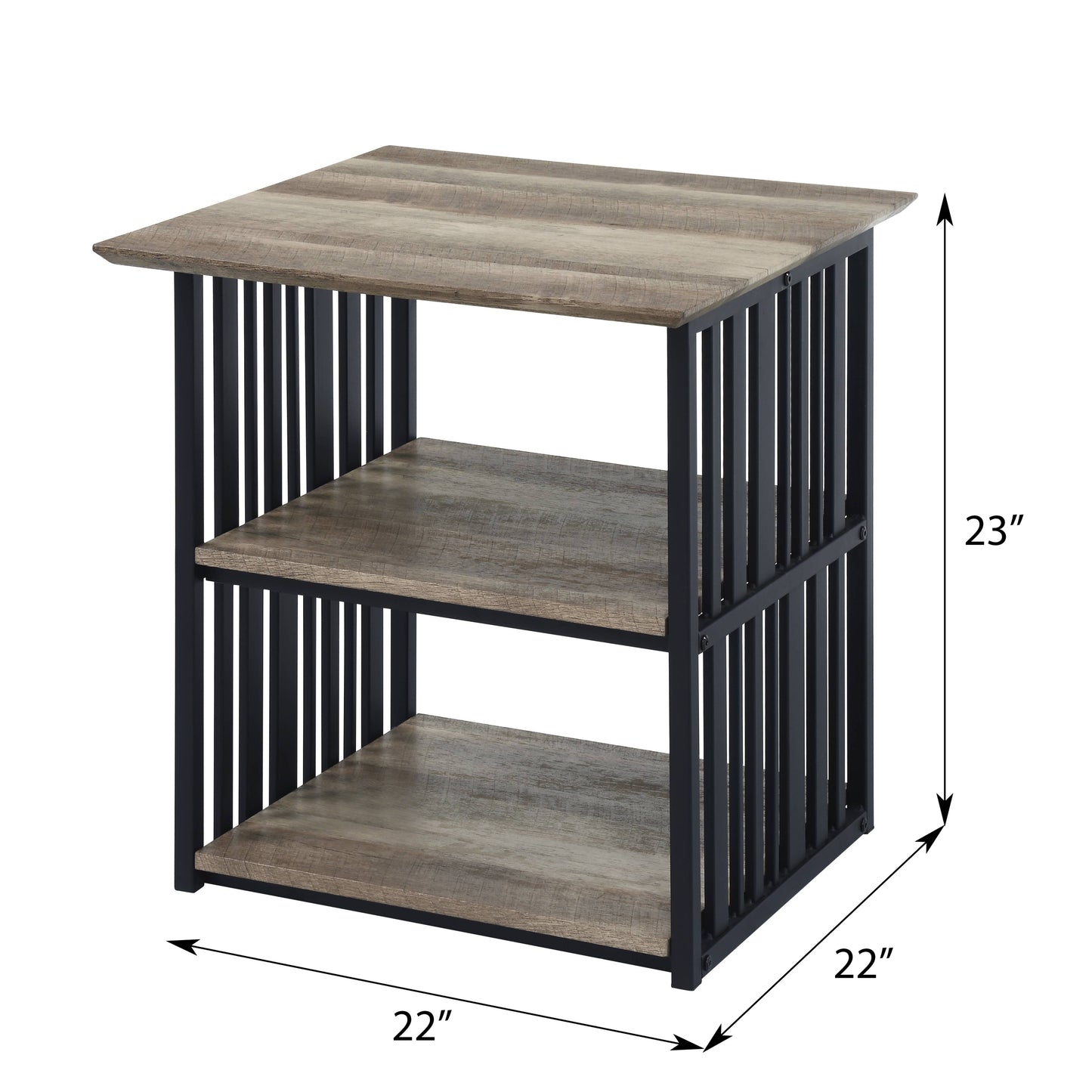 Antique Oak and Black 3-Shelf Nightstand