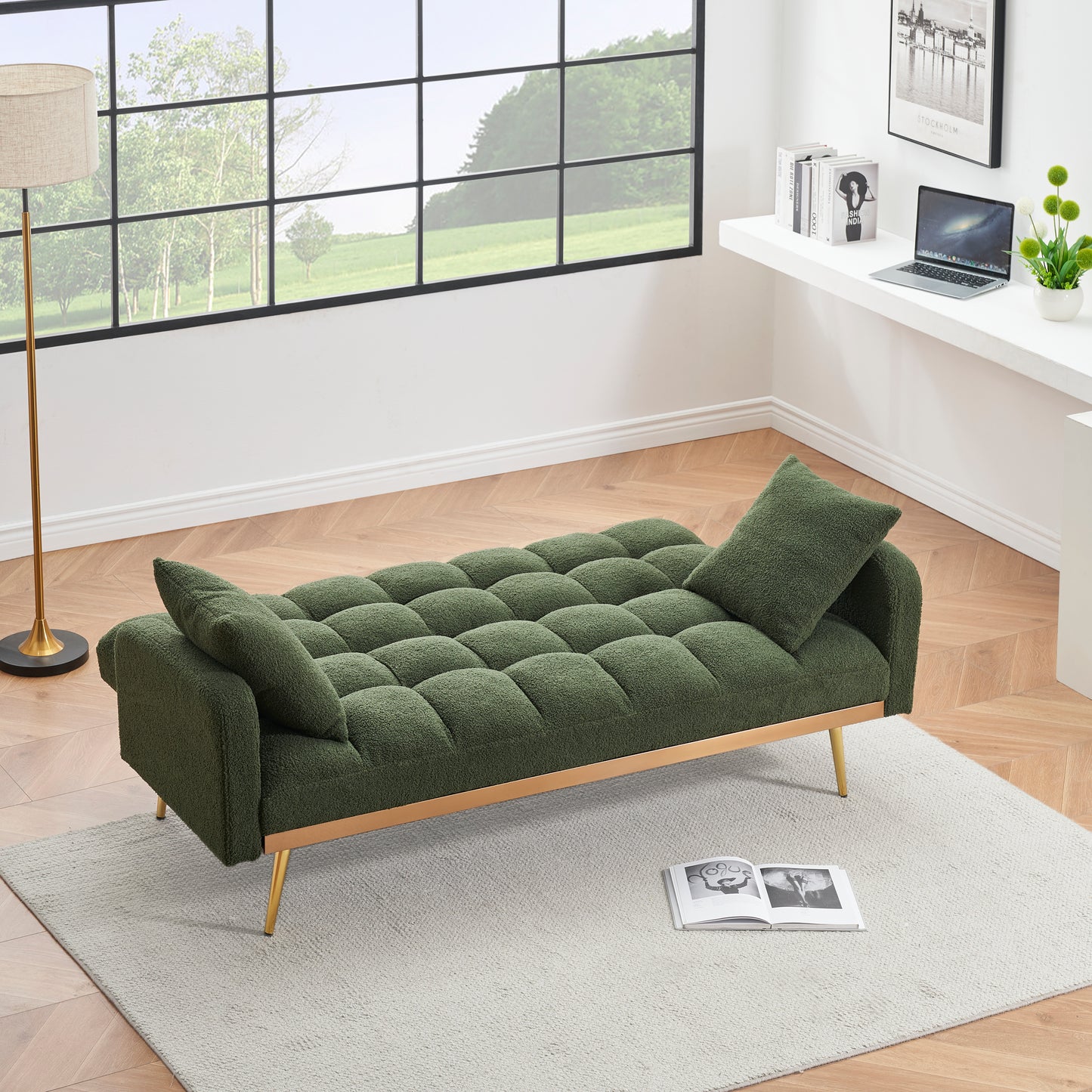 69 "green sofa bed, adjustable sofa teddy 2 throw pillows