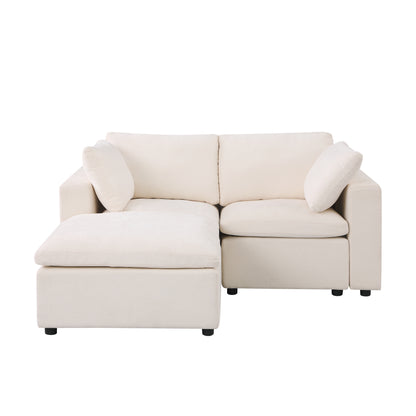 68.5" Loveseat Sofa with Ottoman Modular Sectional Love Seat Couch Small L Shaped Upholstered Couch for Living Room Apartment Small Space, Chenille  Beige