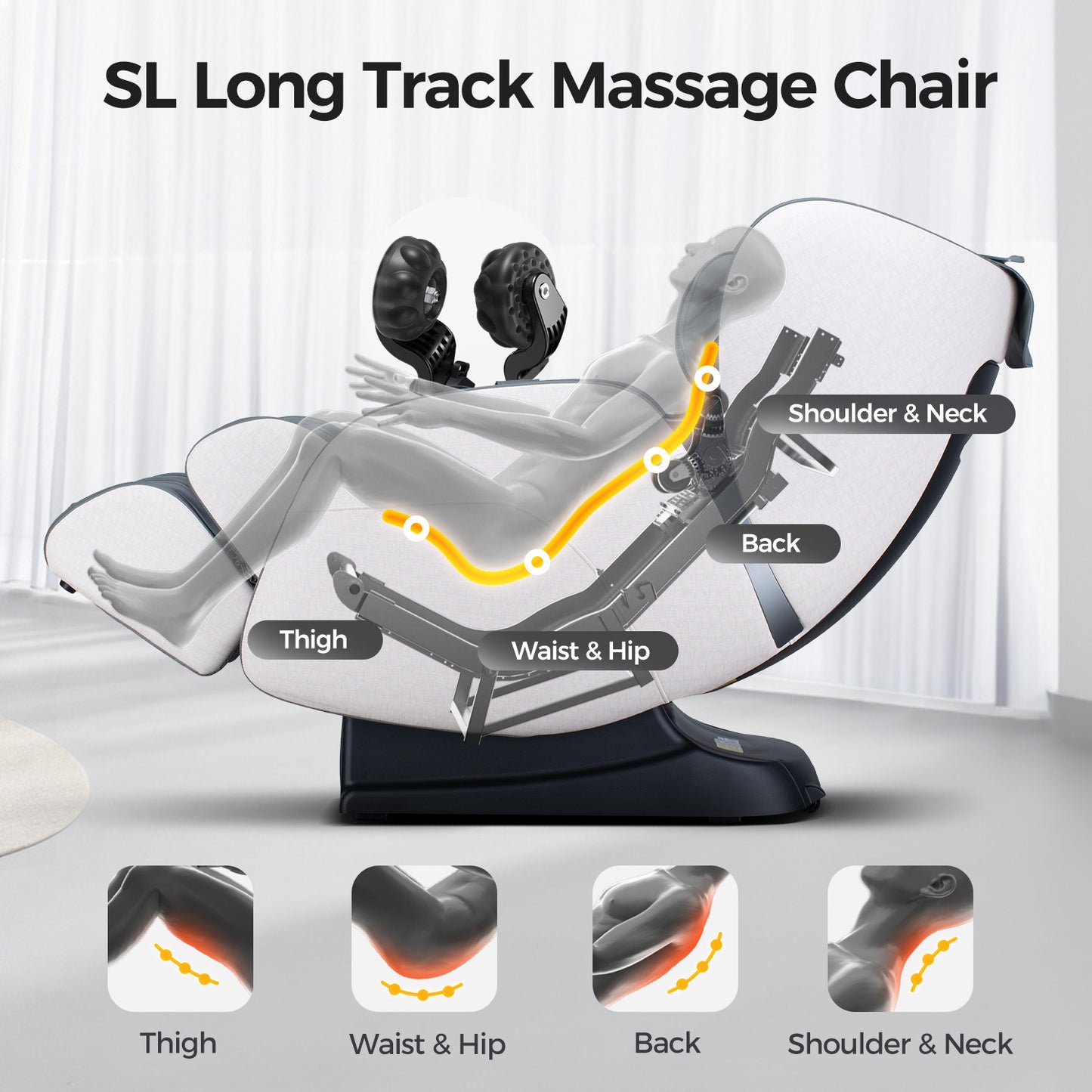 BOSSCARE 3D Shiatsu Recline Massage Zero Gravity Full Body Chair with Waist Heating White