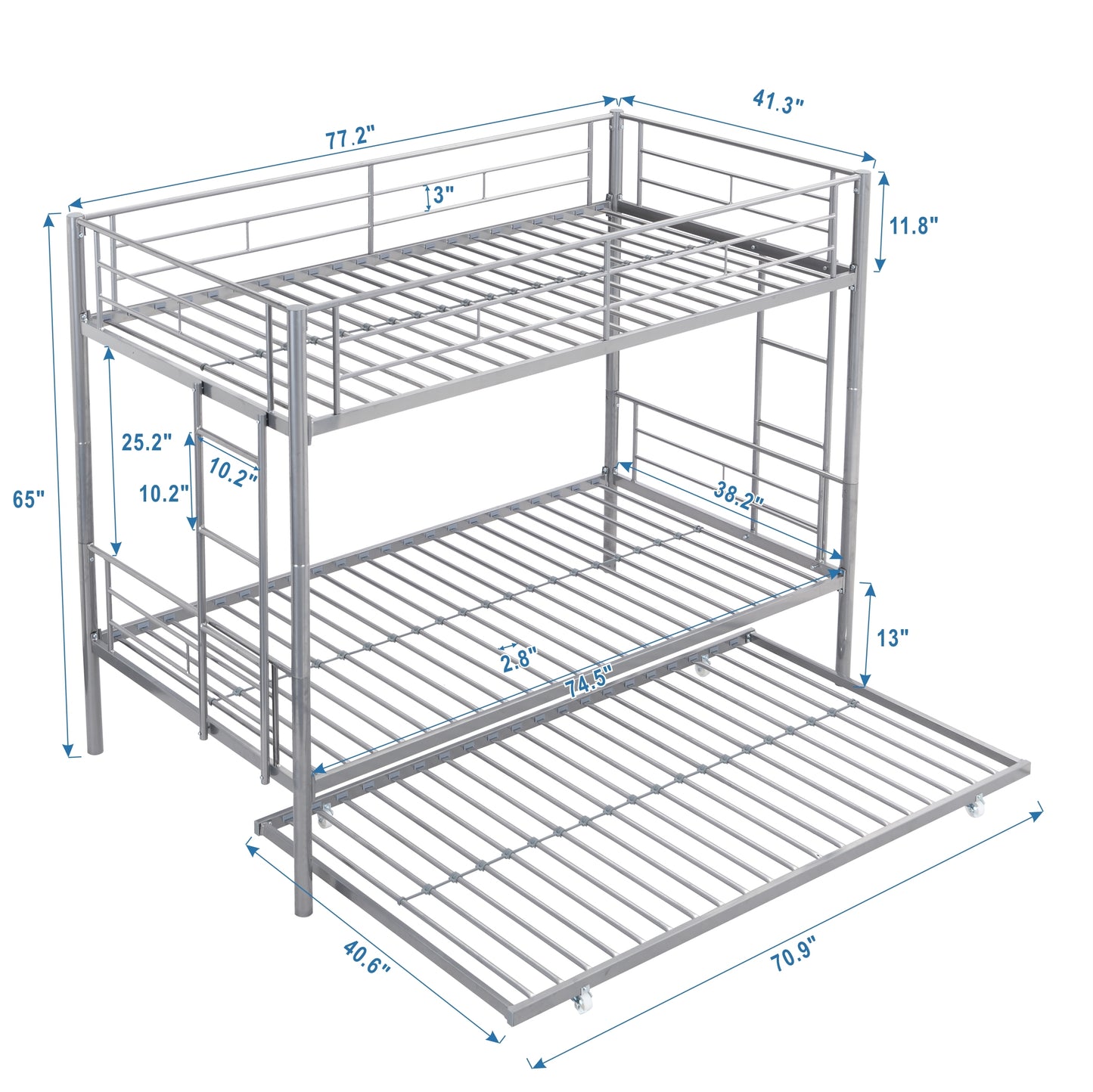 METAL BUNK BED WITH TRUNDLE  SILVER